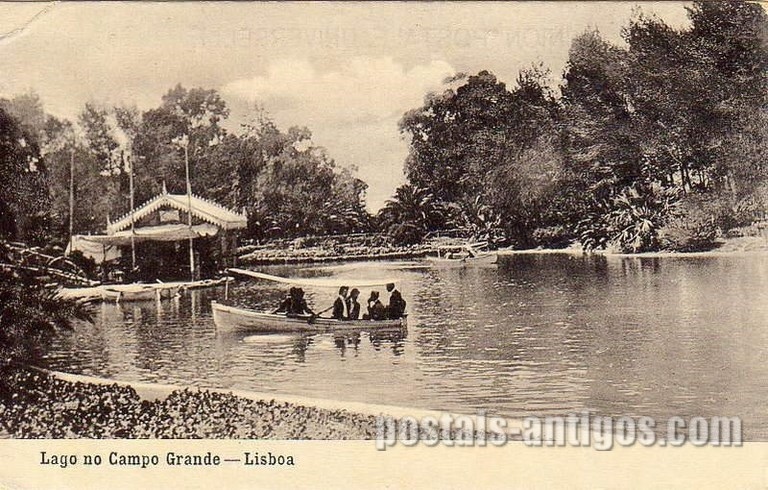 Bilhete postal ilustrado de Lisboa, ​Lago no Campo Grande | Portugal em postais antigos