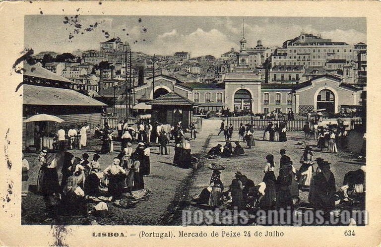 Bilhete postal de Lisboa: Mercado de Peixe 24 de Julho - 2  | Portugal em postais antigos