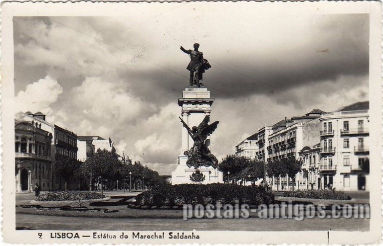 Bilhete postal ilustrado de Lisboa, ​Estátua do Marechal Saldanha | Portugal em postais antigos