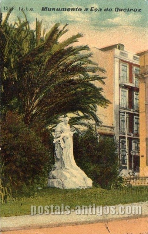 Bilhete postal de Lisboa:Monumento a Eça de Queiroz  | Portugal em postais antigos