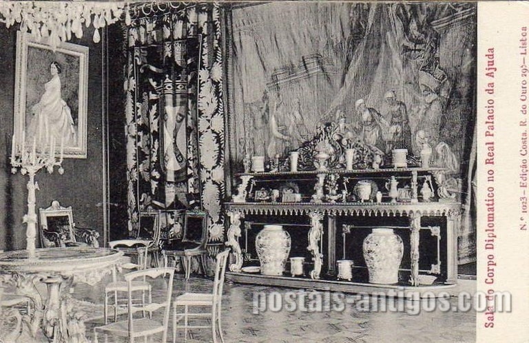 Bilhete postal ilustrado de Lisboa, Sala do Corpo Diplomático no Palácio da Ajuda | Portugal em postais antigos