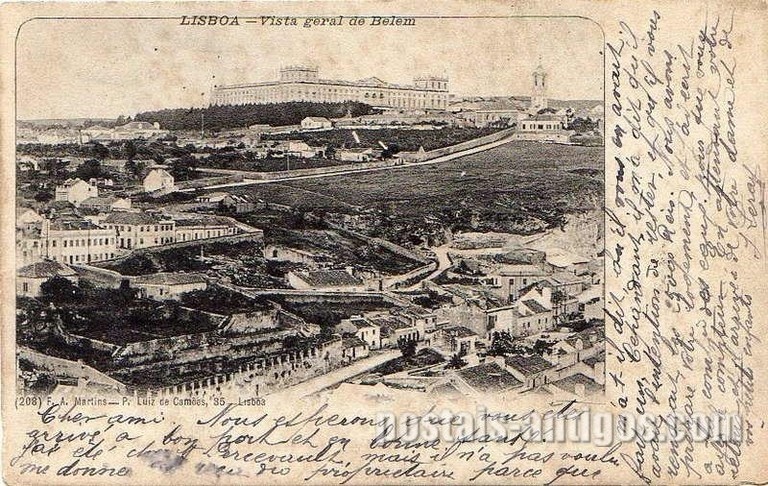 Bilhete postal ilustrado de Lisboa, vista geral tirada de Belém | Portugal em postais antigos