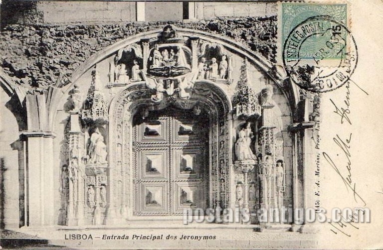 Bilhete postal de Lisboa, Portugal:Portal principal (ocidental) - Igreja de Santa Maria de Belém - Mosteiro dos Jerónimos.