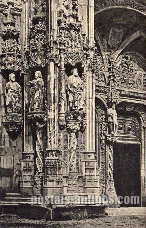 Bilhete postal de Lisboa, Portugal: Detalhe do Portal sul da Igreja Santa Maria de Belém - Mosteiro dos Jerónimos.