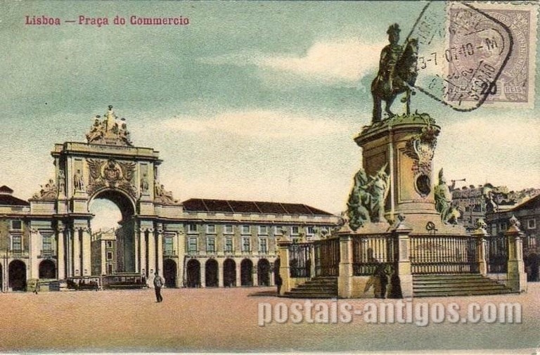 Bilhete postal ilustrado de Lisboa: Praça do Comércio | Portugal em postais antigos