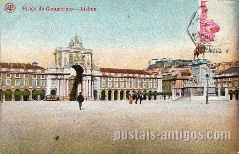 Bilhete postal ilustrado de Lisboa: Praça do Comércio | Portugal em postais antigos