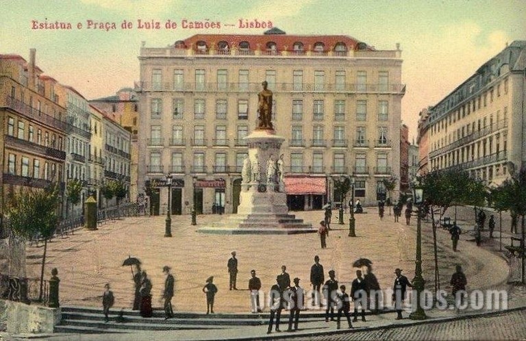 Bilhete postal de Lisboa : Estátua Luís de Camões - 1  | Portugal em postais antigos