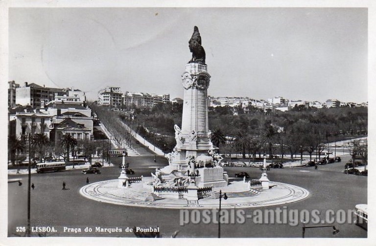 Bilhete postal ilustrado da Praça do Marquês de Pombal, Lisboa | Portugal em postais antigos