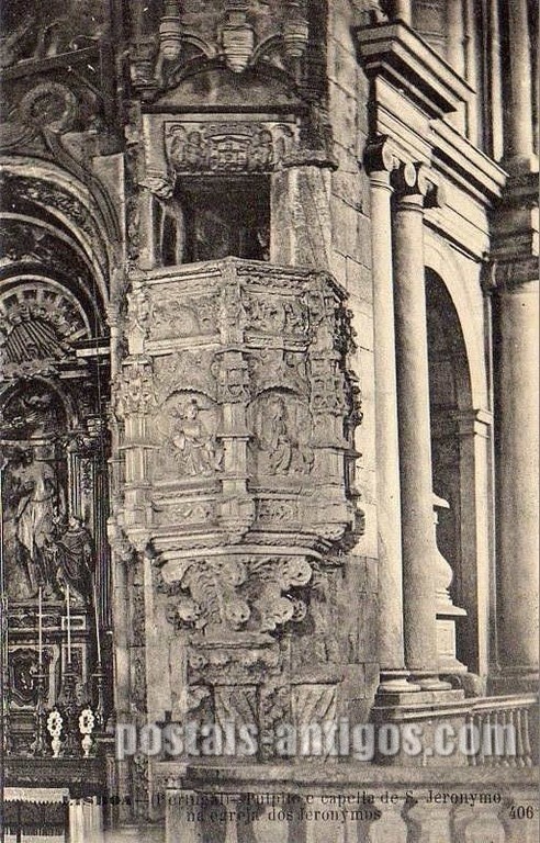 Bilhete postal de Lisboa, Portugal: Púlpito e Capela da Igreja Santa Maria de Belém no Mosteiro dos Jerónimos.