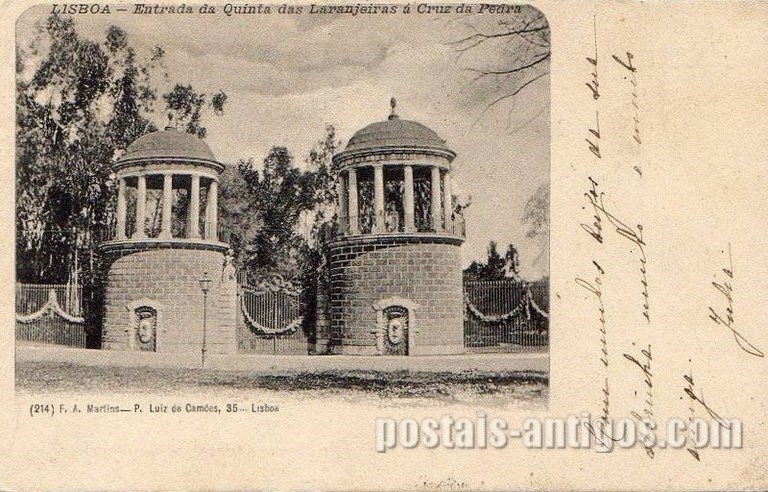 bilhete postal ilustrado da Quinta das Laranjeiras, Lisboa | Portugal em postais antigos