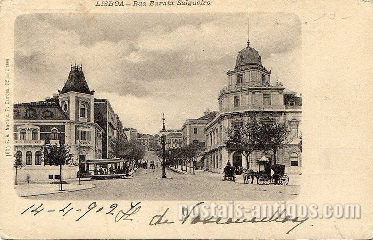 Bilhete postal ilustrado da Rua Barata Salgueiro, Lisboa | Portugal em postais antigos