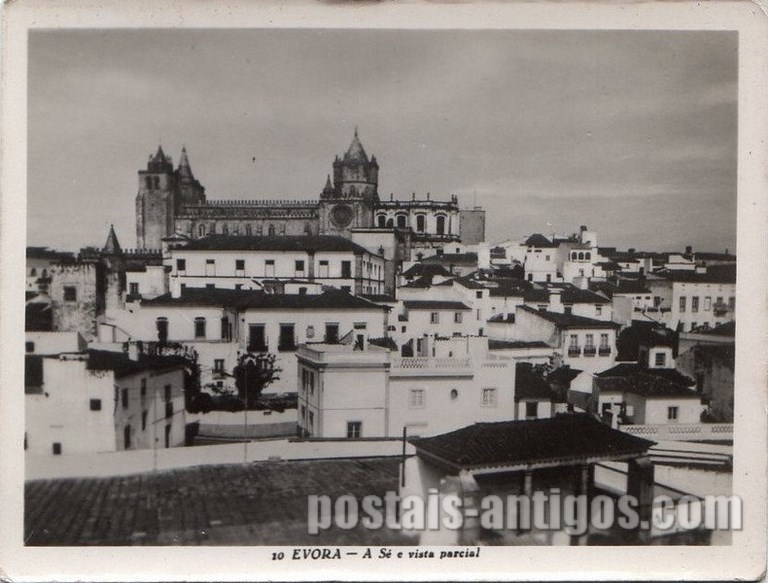 Bilhete postal da Sé e vista parcial, Évora | Portugal em postais antigos