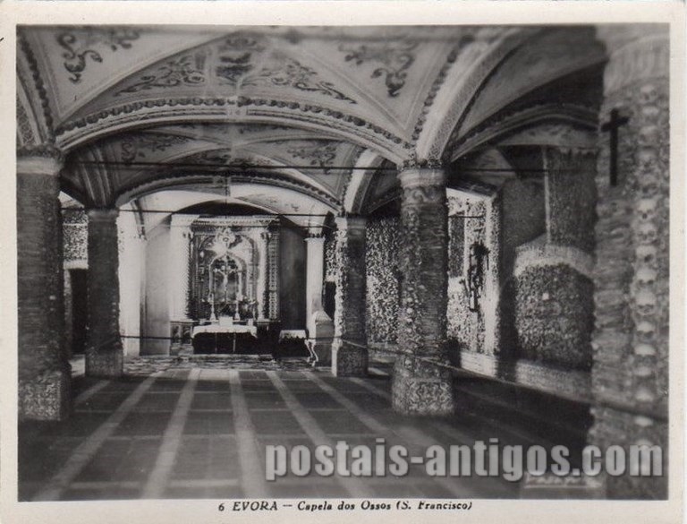 Bilhete postal da ​Capela dos Ossos, Igreja de São Francisco, Évora | Portugal em postais antigos