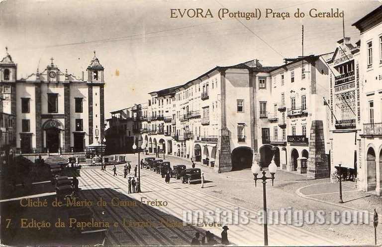 Bilhete postal da Praça do Giraldo, Évora | Portugal em postais antigos