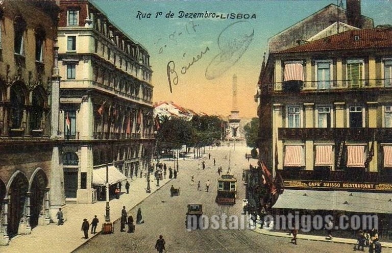 Bilhete postal antigo de Lisboa: Rua 1º de Dezembro | Portugal em postais antigos