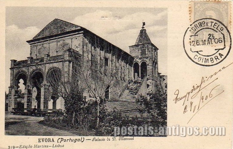 Bilhete postal  do Palácio de Dom Manuel​, Évora | Portugal em postais antigos