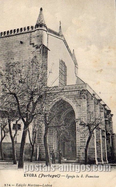 Bilhete postal  da Igreja de São Francisco, Évora | Portugal em postais antigos