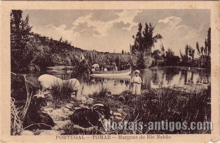Bilhete postal antigo de Tomar, Margens do Rio Nabão | Portugal em postais antigos