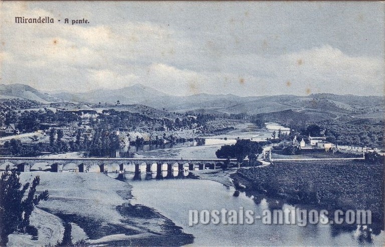 Bilhete postal ilustrado antigo da ponte velha, Mirandela | Portugal em postais antigos