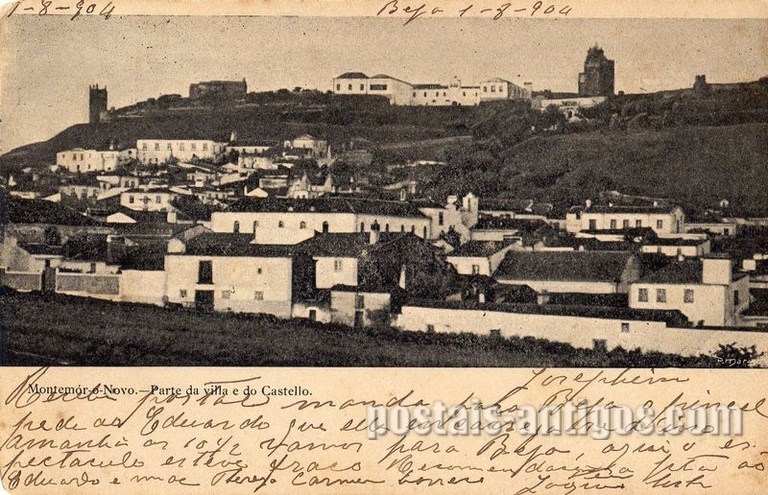 Bilhete postal de Montemor-o-Novo, Parte da Vila e do Castelo | Portugal em postais antigos 