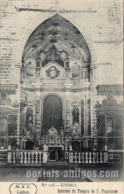 Bilhete postal do Interior do Templo de São Francisco​ - Évora | Portugal em postais antigos