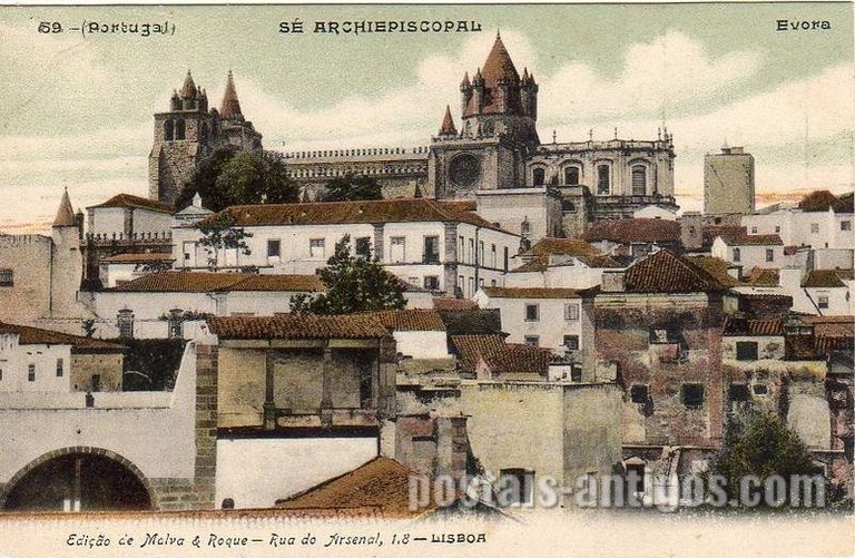 Bilhete postal da Sé arquiepiscopal​​ - Évora | Portugal em postais antigos