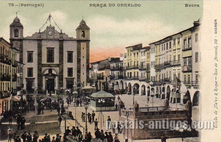 Bilhete postal da Praça do Giraldo​​ - Évora | Portugal em postais antigos
