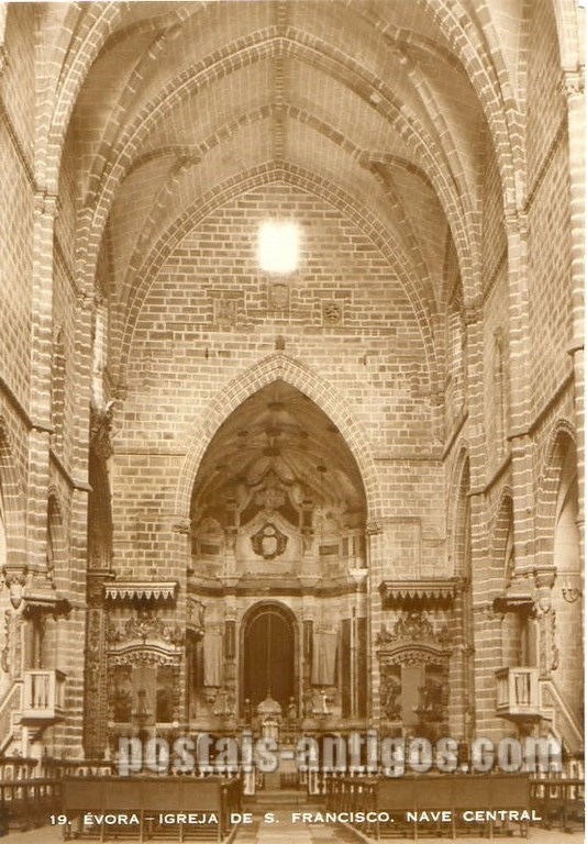 Bilhete postal da Nave central da Igreja de São Francisco, Évora | Portugal em postais antigos