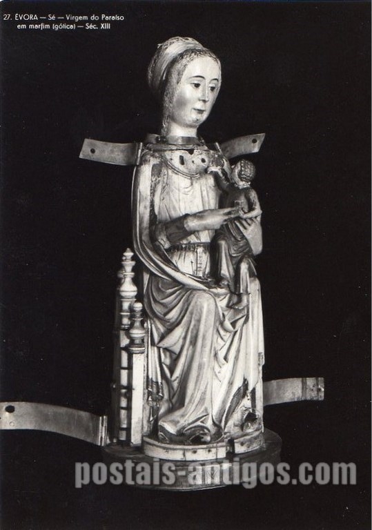 Bilhete postal da Virgem do Paraíso em marfim, na Sé de Évora | Portugal em postais antigos