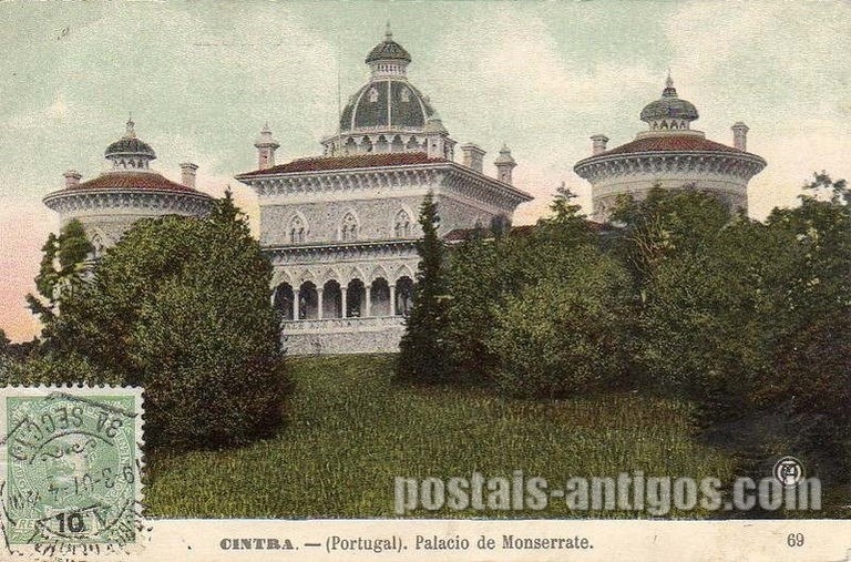 Bilhete postal ilustrado do Palácio de Monserrate, Sintra | Portugal em postais antigos 