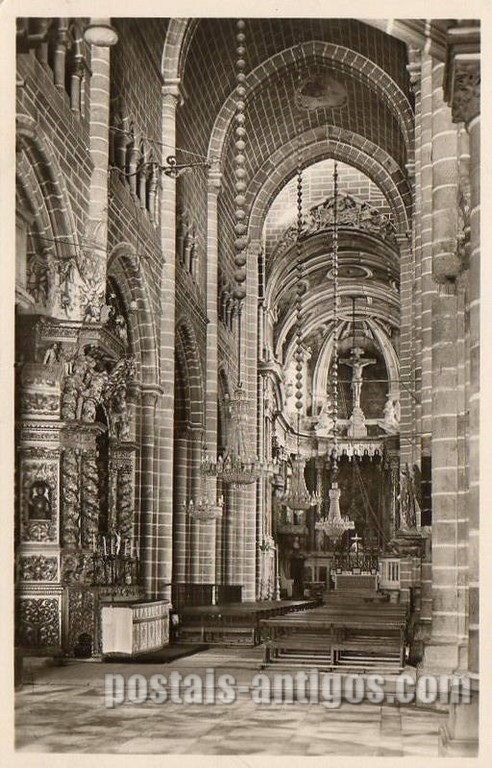 Bilhete postal da Nave central da Sé, Evora | Portugal em postais antigos