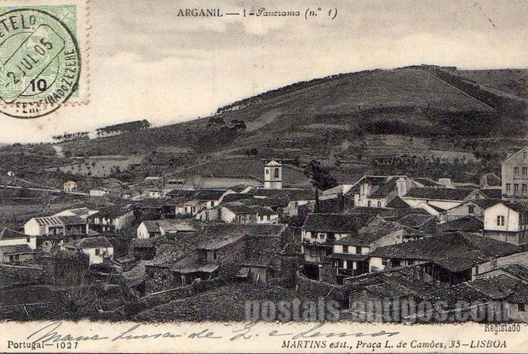 Bilhete postal antigo de Arganil, Panorama n°1 da Vila | Portugal em postais antigos