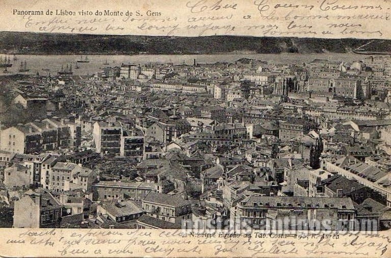 Bilhete postal ilustrado de Lisboa, Panorama de Lisboa visto do Monte de São Gens | Portugal em postais antigos