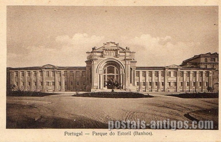 Bilhete postal ilustrado do Parque do Estoril, banhos | Portugal em postais antigos 