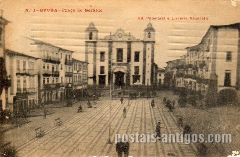 Bilhete postal da Praça do Giraldo​, Évora | Portugal em postais antigos