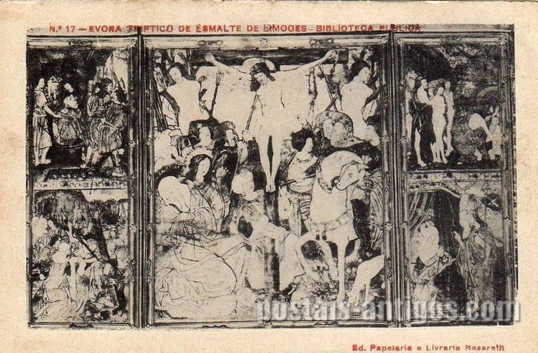 Bilhete postal do Tríptico de Esmalte de Limoges - Biblioteca Pública, Évora | Portugal em postais antigos