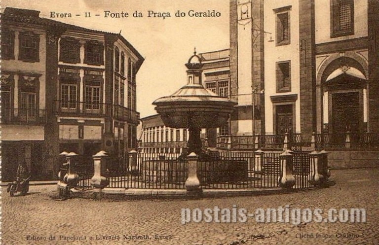Bilhete postal da Fonte da Praça do Giraldo​, Évora | Portugal em postais antigos