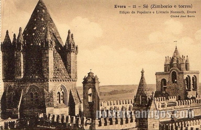 Bilhete postal da Sé (zimbório e torres), Évora | Portugal em postais antigos
