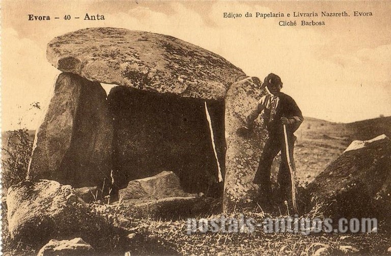 Bilhete postal da Anta e pastor​, Évora | Portugal em postais antigos