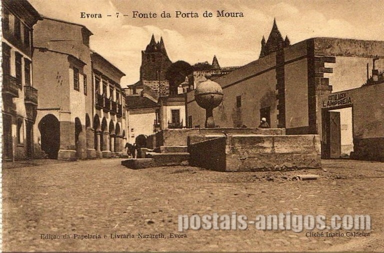 Bilhete postal da Fonte da Porta de Moura, Évora | Portugal em postais antigos