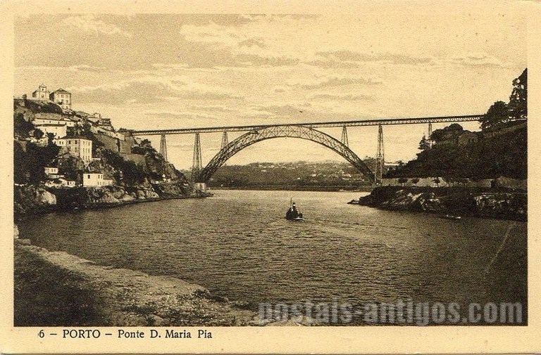 Postal antigo de Porto, Portugal: Ponte D. Maria Pia | Portugal em postais antigos