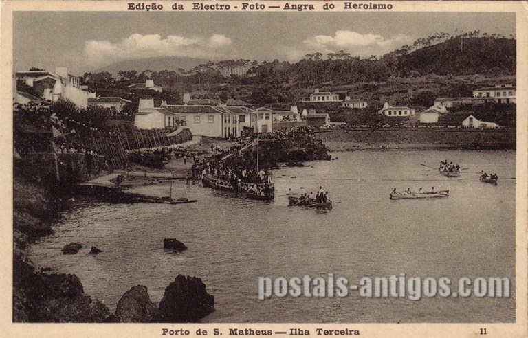 Bilhete postal do Porto de São Mateus, Angra do Heroísmo, Açores | Portugal em postais antigos