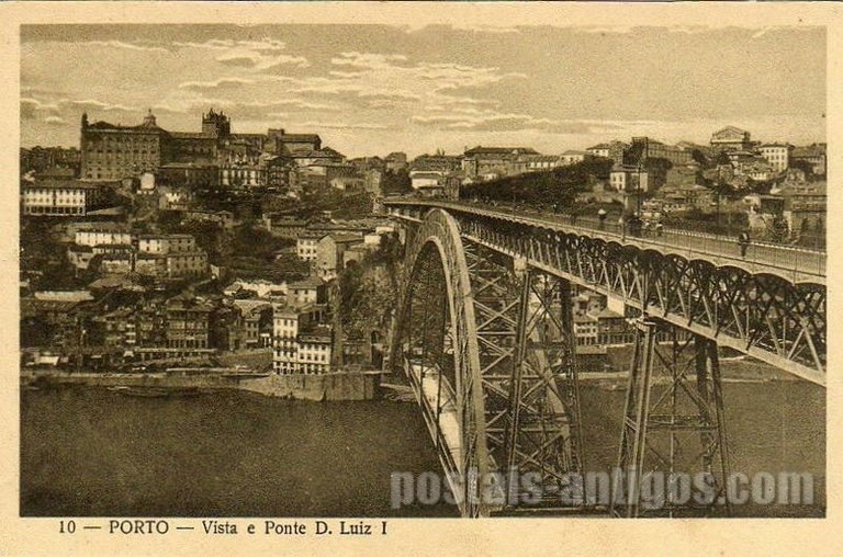 Postal antigo de Porto, Portugal: Vista e  ​Ponte Dom Luís I​ | Portugal em postais antigos
