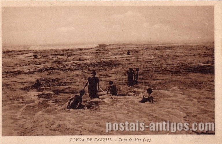 Bilhete postal ilustrado de Póvoa de Varzim: Vista do mar | Portugal em postais antigos