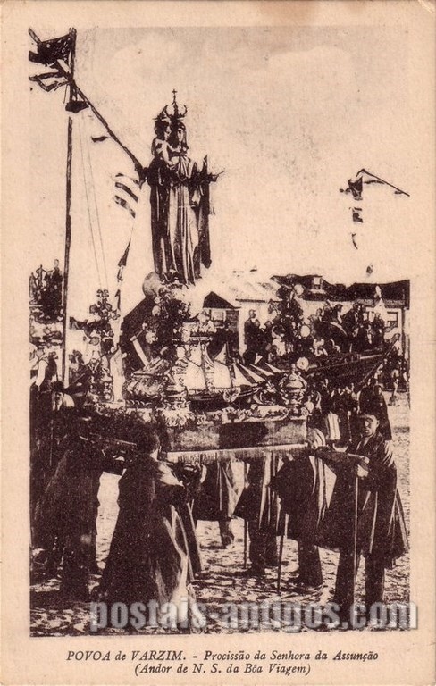 Bilhete postal ilustrado de Póvoa de Varzim: Procissão da Senhora da Assunção | Portugal em postais antigos