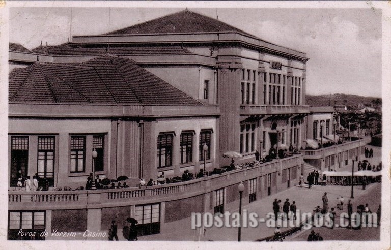 Bilhete postal ilustrado de Póvoa de Varzim: o Casino | Portugal em postais antigos