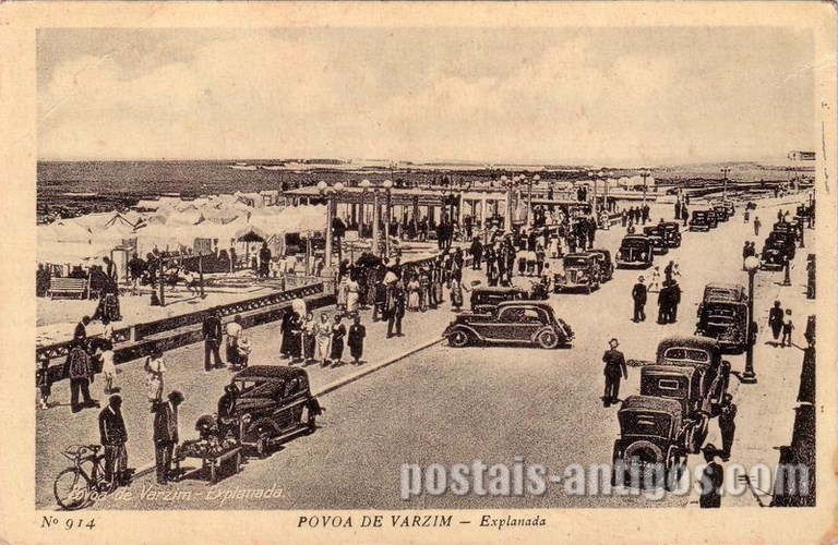 Bilhete postal ilustrado de Póvoa de Varzim: Esplanada | Portugal em postais antigos