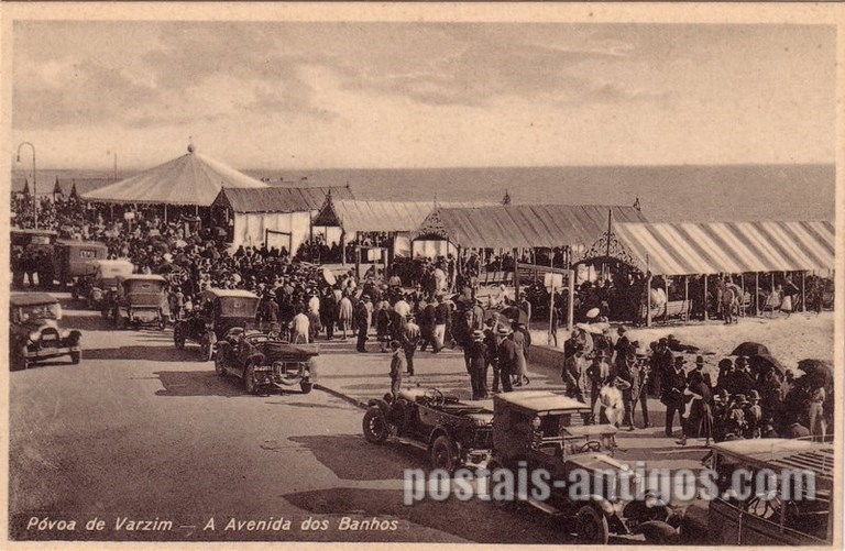Bilhete postal ilustrado de Póvoa de Varzim: A Avenida dos Banhos | Portugal em postais antigos