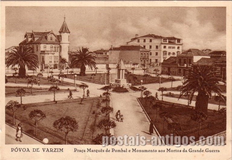 Bilhete postal ilustrado de Póvoa de Varzim: Monumentos aos Mortos da Grande Guerra  | Portugal em postais antigos