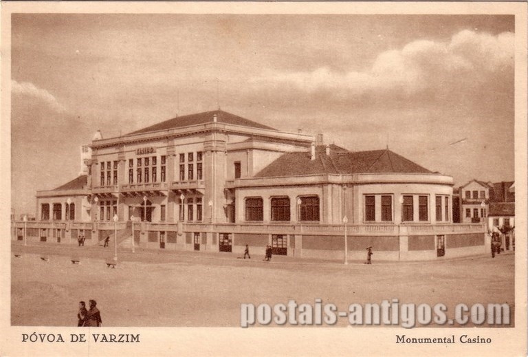 Bilhete postal ilustrado de Póvoa de Varzim: Monumental Casino | Portugal em postais antigos